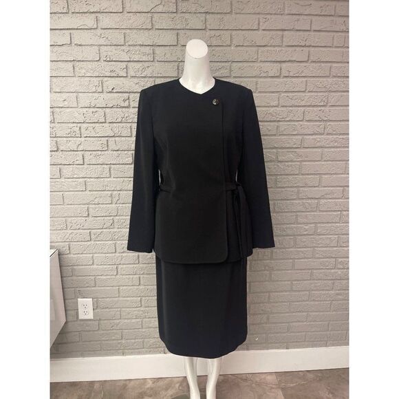 Kasper ASL Black Faux Wrap Blazer Skirt Set Size 10 - Picture 1 of 13